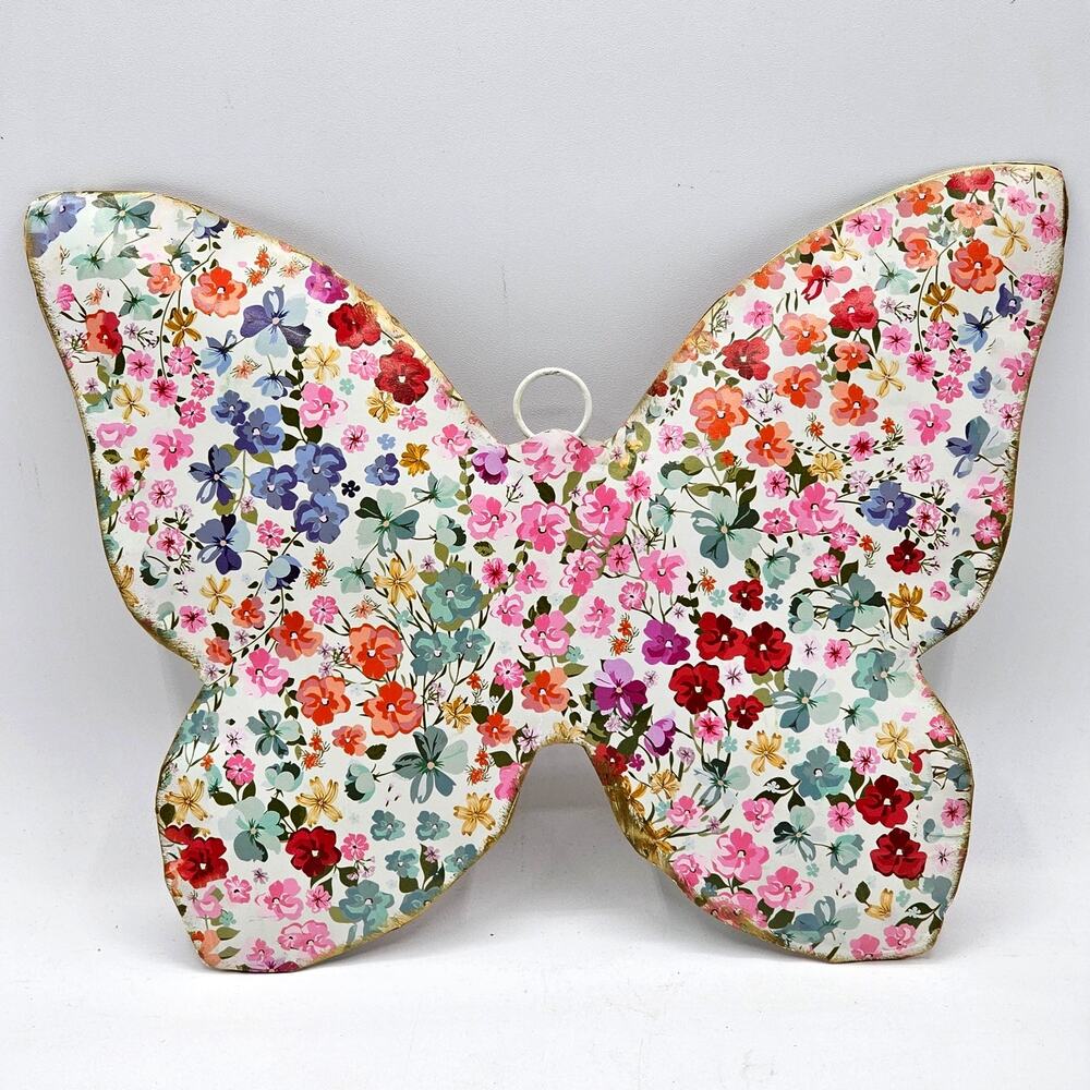 Floral Metal Butterfly Wall Decor Colorful Spring Cottagecore Hanging Art
